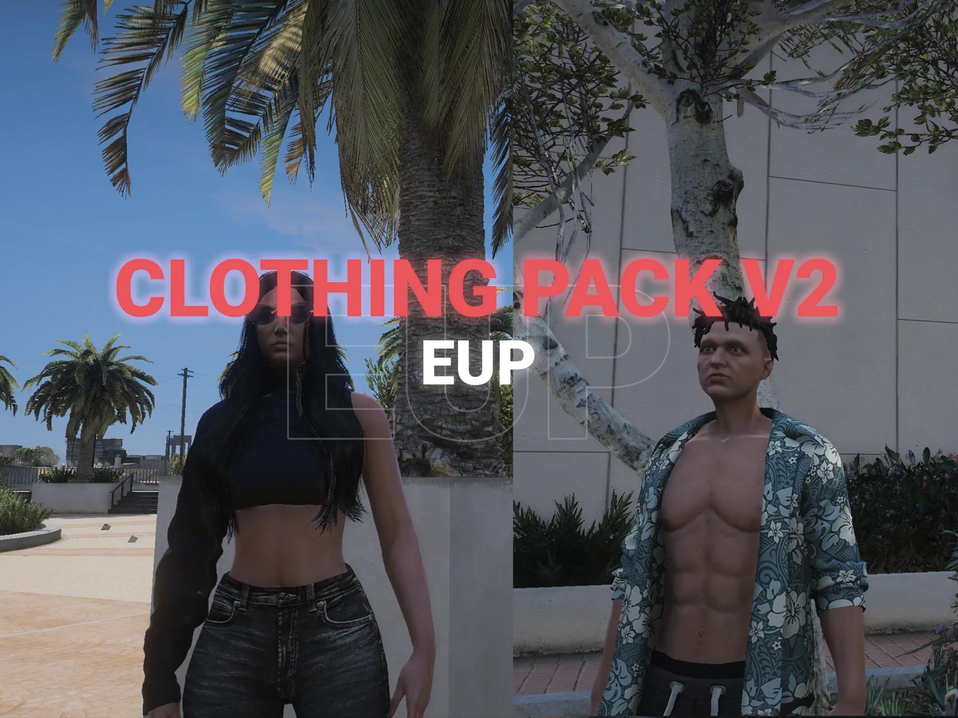 FiveM Clothing Package v2 featuring lore-friendly male and female character outfits and accessories.