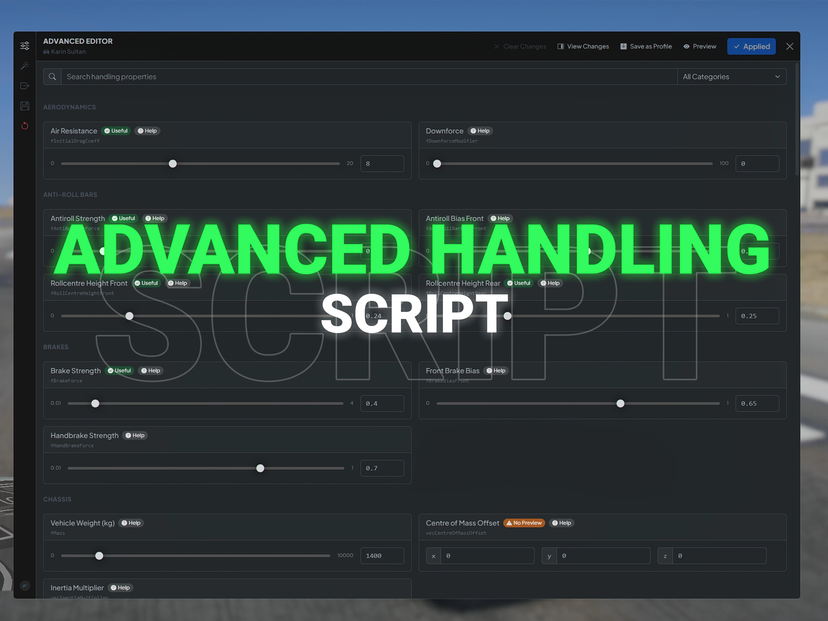 FiveM Advanced Handling Editor - Main View
